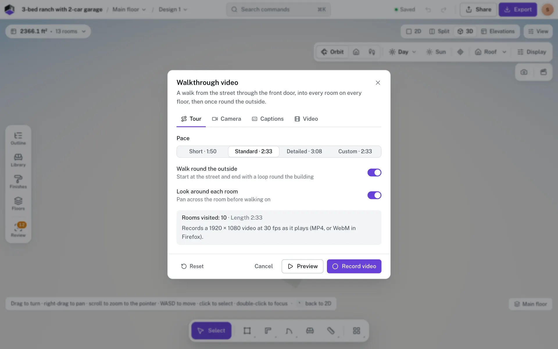The walkthrough video dialog